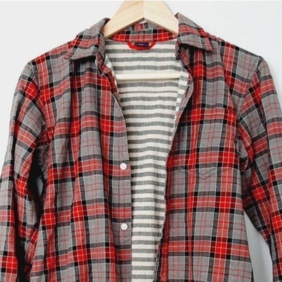 GAP Utility Sleeve Lined Plaid Button-Up Shirt Top Red Gray Kids Youth Sz XL - Picture 2 of 15
